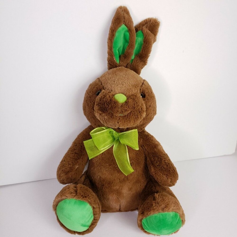 Hug & Luv Bunny Rabbit Plush Stuffed Animal Chocolate Brown Green 18"